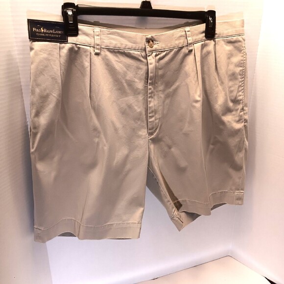 Polo Ralph Lauren Chino Shorts Mens 40 Khaki Pleated Front Golf Casual Pockets - Picture 2 of 8